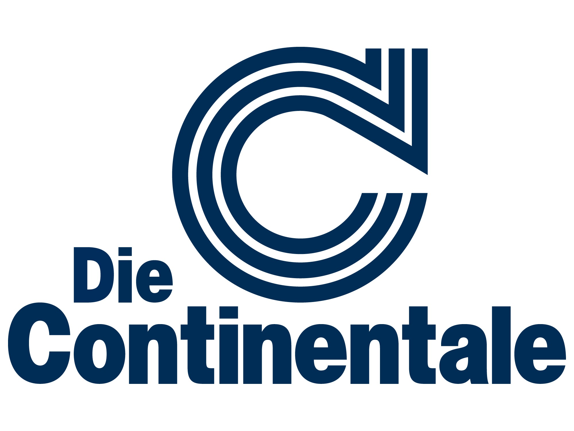 Das Logo von „Die Continentale“ zeigt ein stilisiertes, dunkelblaues „C“ mit mehreren Linien, das miteinander verbundene Systeme symbolisiert. Darunter steht der Text „Die Continentale“ in fetten, dunkelblauen Buchstaben auf einem makellos weißen Hintergrund.